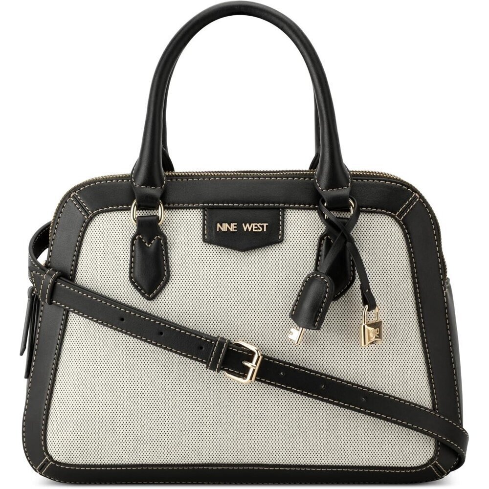 Women's Cibrina Dome Satchel Black White Canvas Zipper Closure Everyday Use
